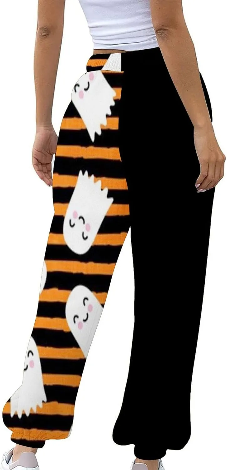 Women Halloween Sweatpants High Waisted Print Casual Pants Sweatpants Pants Ghost Print Joggers High Young Adult