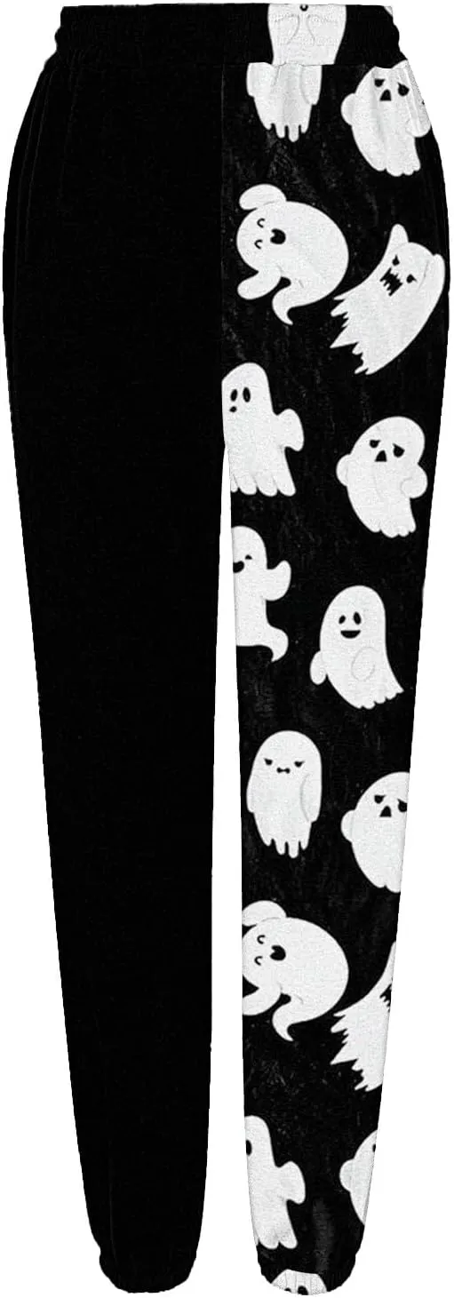 Women Halloween Sweatpants High Waisted Print Casual Pants Sweatpants Pants Ghost Print Joggers High Young Adult