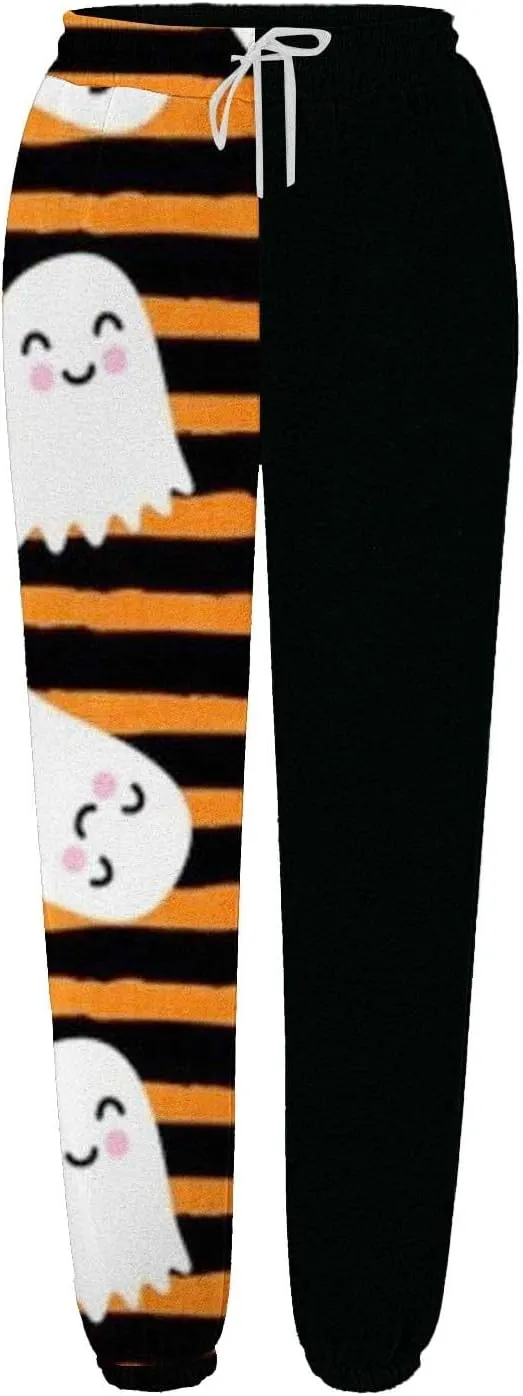 Women Halloween Sweatpants High Waisted Print Casual Pants Sweatpants Pants Ghost Print Joggers High Young Adult