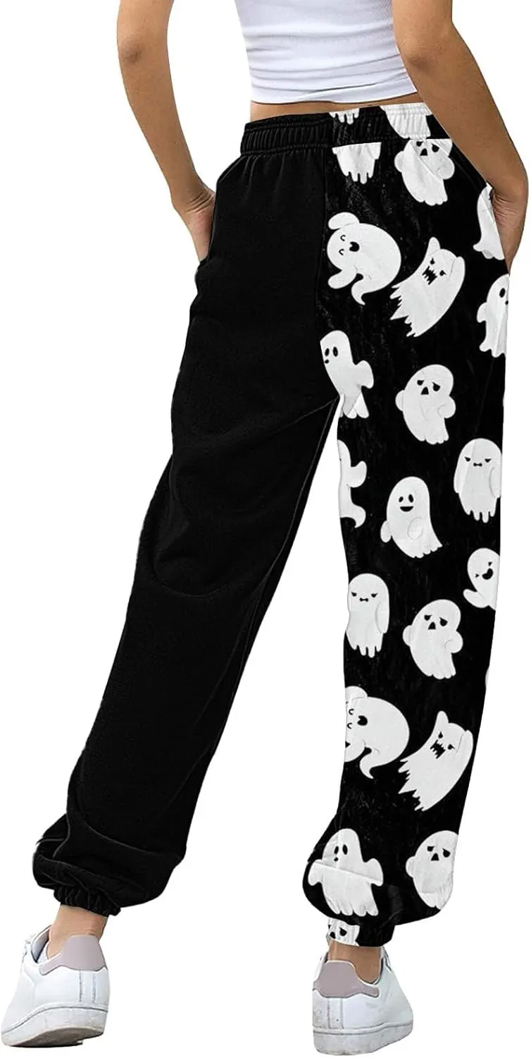 Women Halloween Sweatpants High Waisted Print Casual Pants Sweatpants Pants Ghost Print Joggers High Young Adult