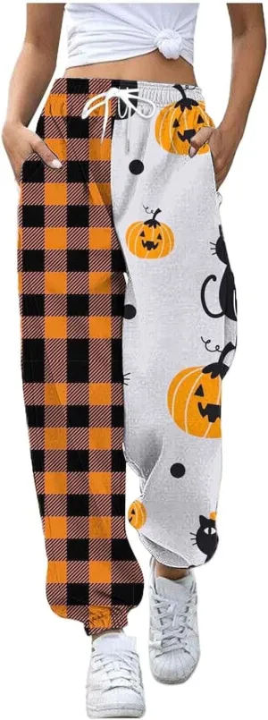 Women Halloween Sweatpants High Waisted Print Casual Pants Sweatpants Pants Ghost Print Joggers High Young Adult