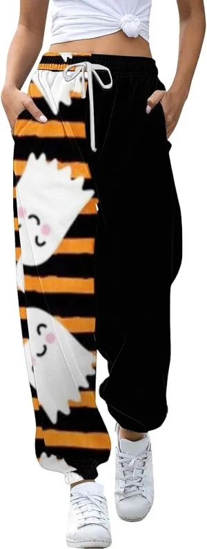 Women Halloween Sweatpants High Waisted Print Casual Pants Sweatpants Pants Ghost Print Joggers High Young Adult