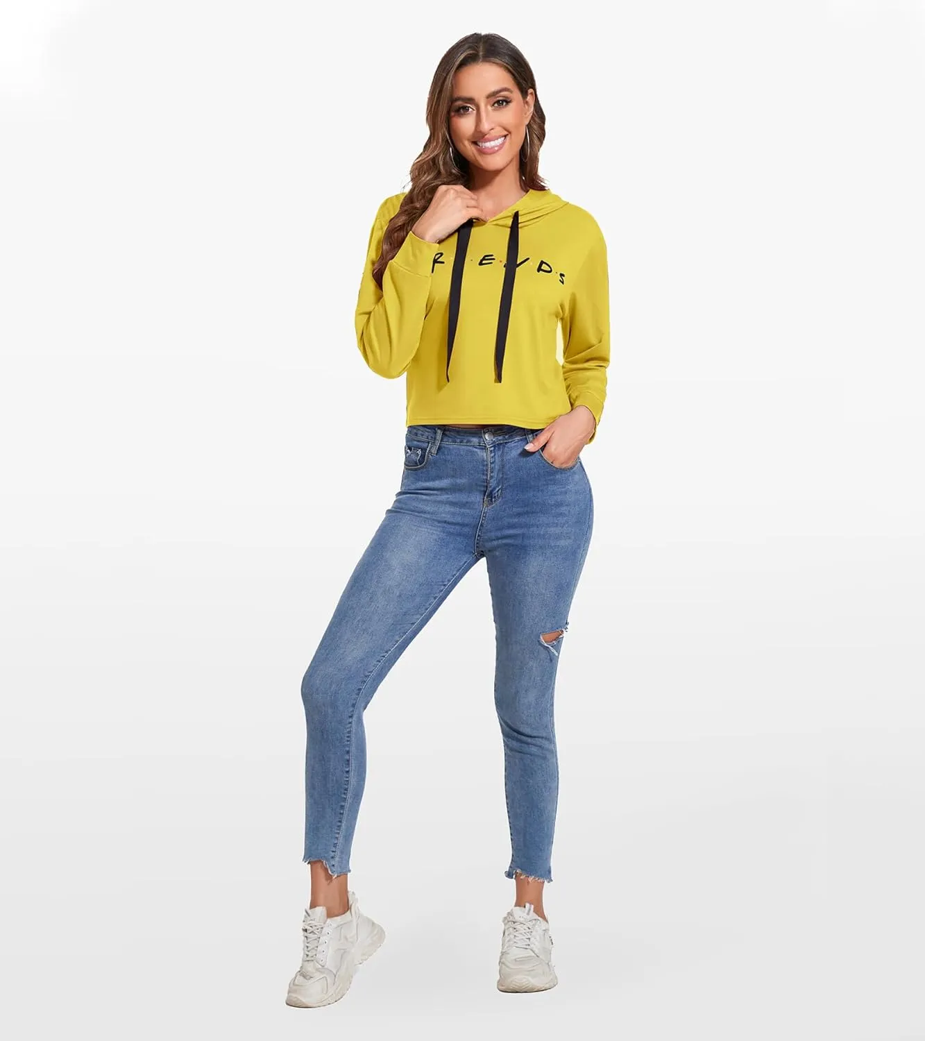 Women Letter Printed Hoodie Crop Top Long Sleeve Sweatshirt Pullover Tunics Blouses Solid Drawstring Top