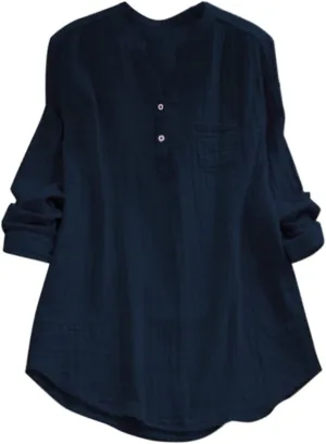 Women Linen Shirts V-Neck Button Down Blouse Boho Trendy Tee Top Short Sleeve Loose Tunics Top