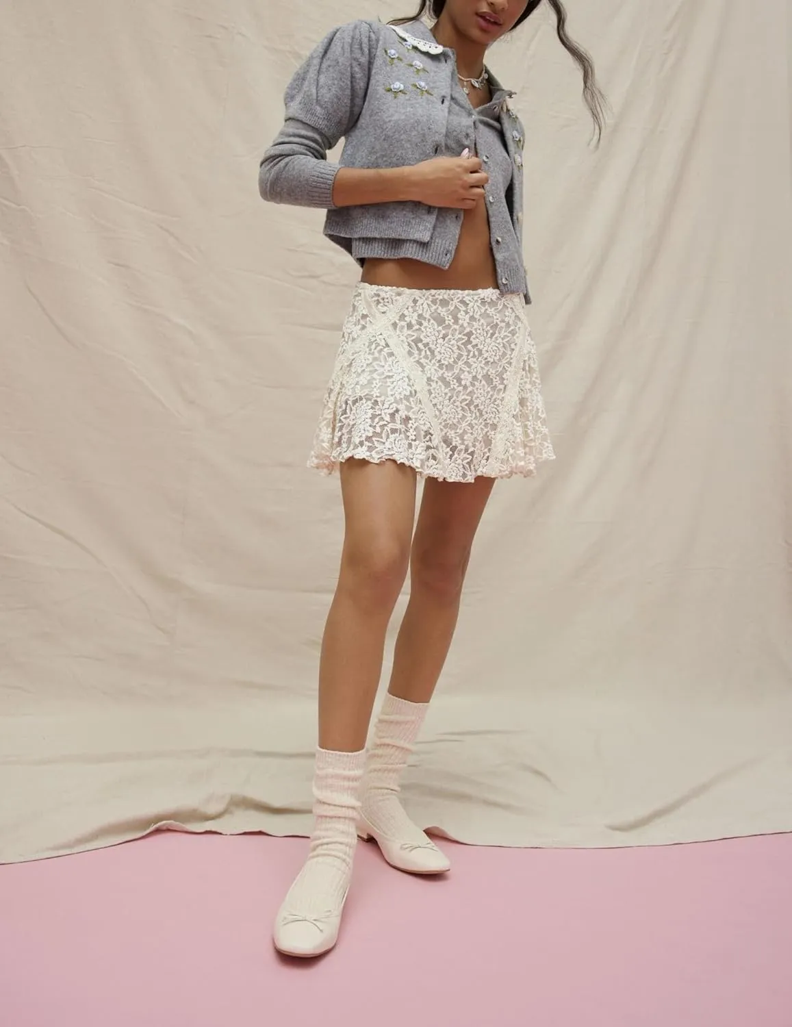 Women Ruffles Lace Mini Skirt Y2k Layered Pleated Short Skirt Floral Lace Flowy Fairy Half Slip Skirts