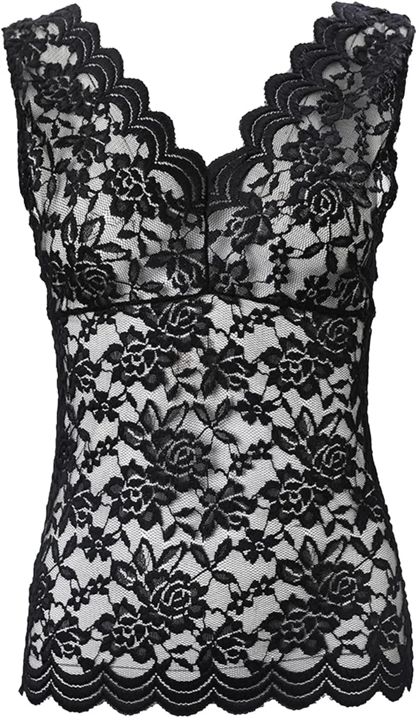 Women Shirt Sexy Lace Shirt See Through Casual Slim Fit Tops V Neck Embroidery Lace Sexy Lingerie for Plus Size