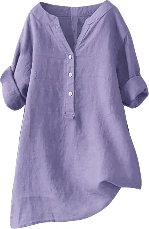 Women Short Sleeve Linen Shirts Casual Crewneck 2025 Fashion T-Shirt Floral Boho Loose Fit Summer Tee Top