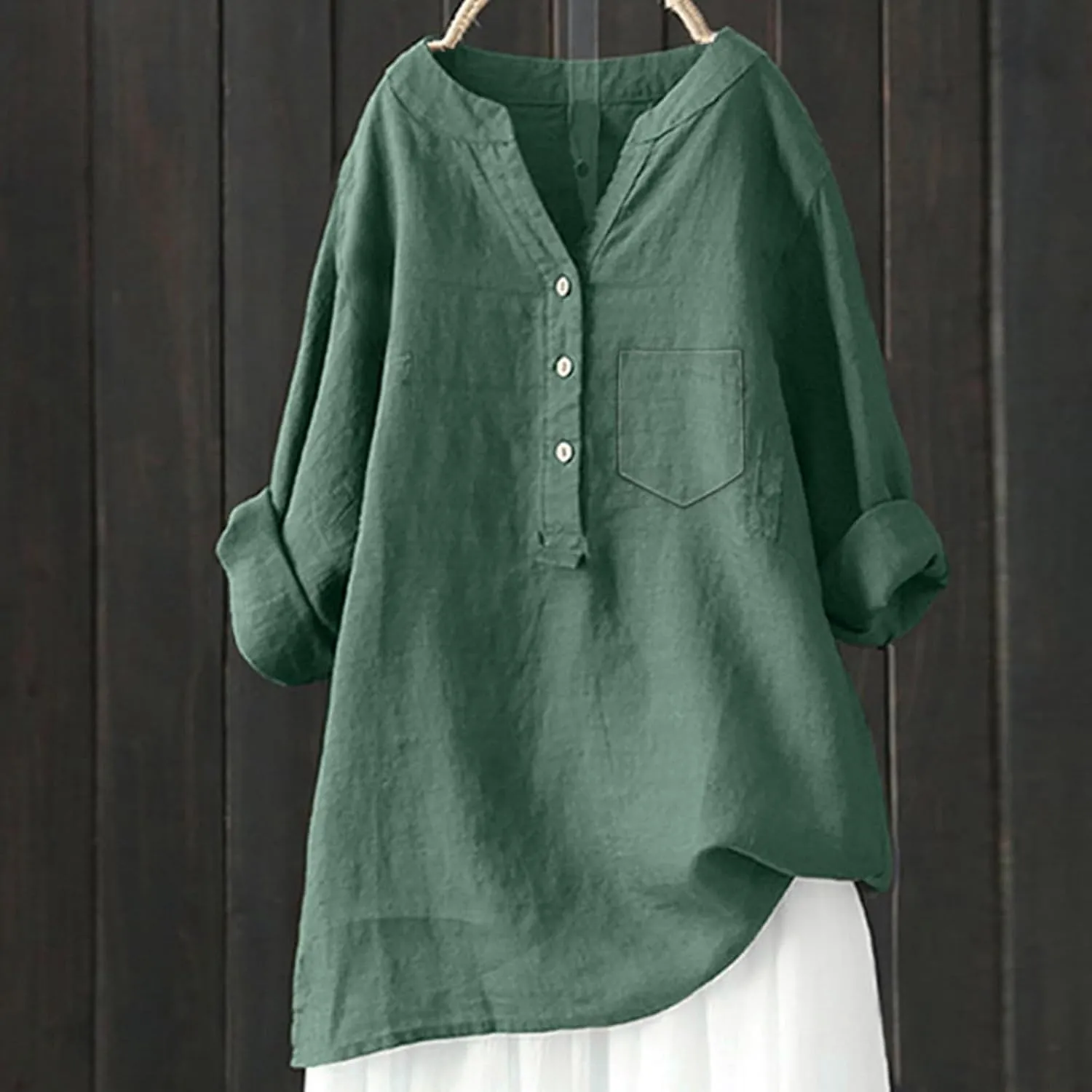 Women Short Sleeve Linen Shirts Casual V-Neck Comfy T Shirts Bohemian Boho Loose Summer Tshirt