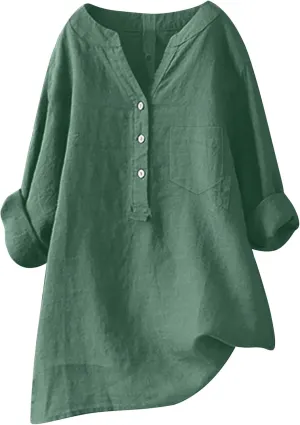 Women Short Sleeve Linen Shirts Casual V-Neck Comfy T Shirts Bohemian Boho Loose Summer Tshirt