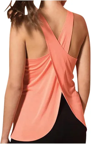Women Workout Tank Top Criss Cross Open Back Athletic Yoga Shirt Exercise Fitness Sleeveless Tunics Loose Activewear