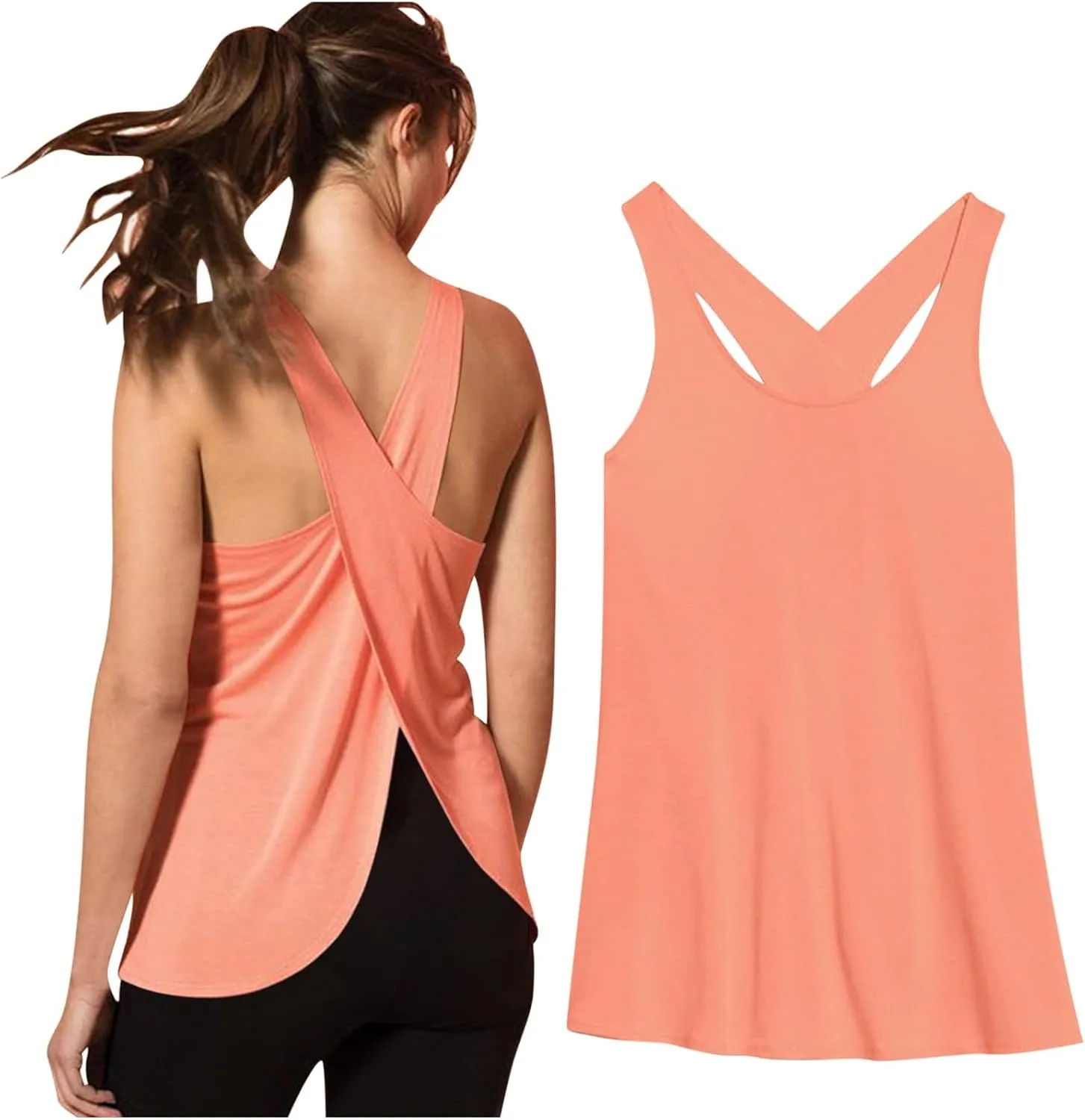 Women Workout Tank Top Criss Cross Open Back Athletic Yoga Shirt Exercise Fitness Sleeveless Tunics Loose Activewear