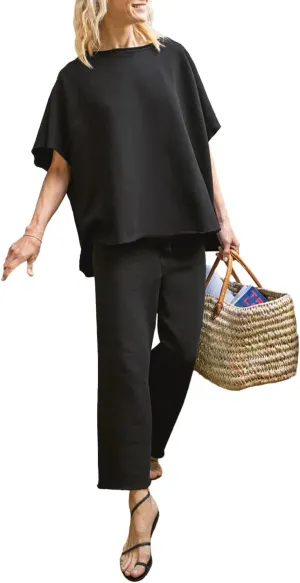 Women's 2 Piece Lounge Sets Casual Short Sleeve Pullover Tops Matching Wide Leg Pants Tracksuit Set