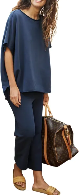 Women's 2 Piece Lounge Sets Casual Short Sleeve Pullover Tops Matching Wide Leg Pants Tracksuit Set
