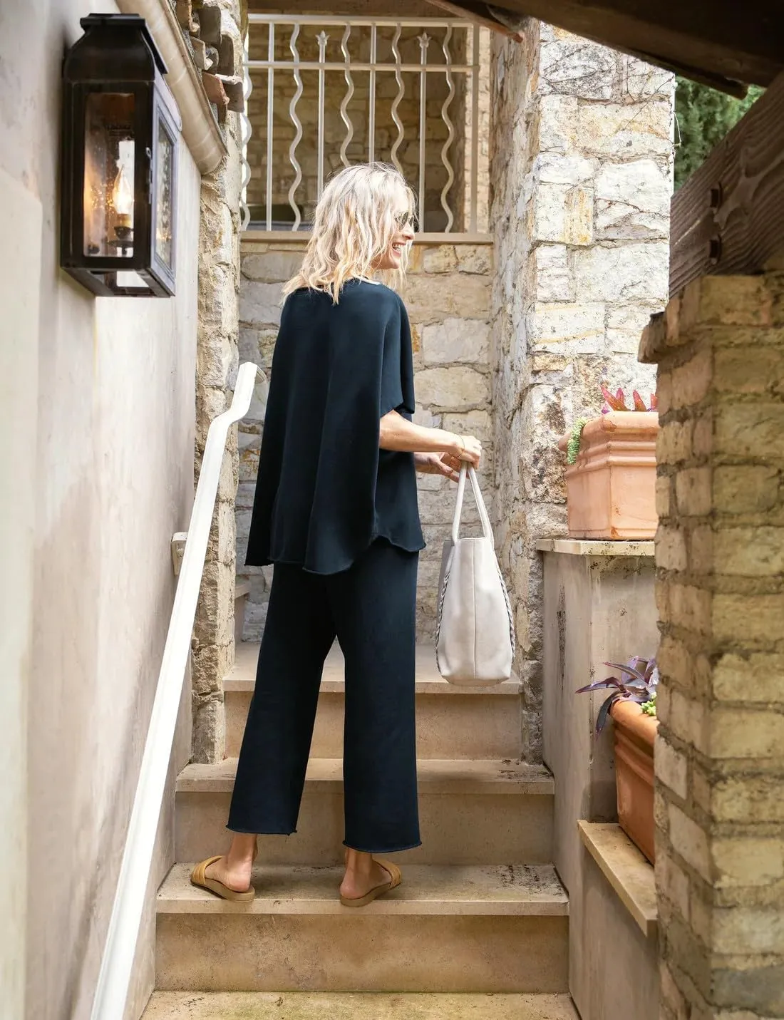 Women's 2 Piece Lounge Sets Casual Short Sleeve Pullover Tops Matching Wide Leg Pants Tracksuit Set