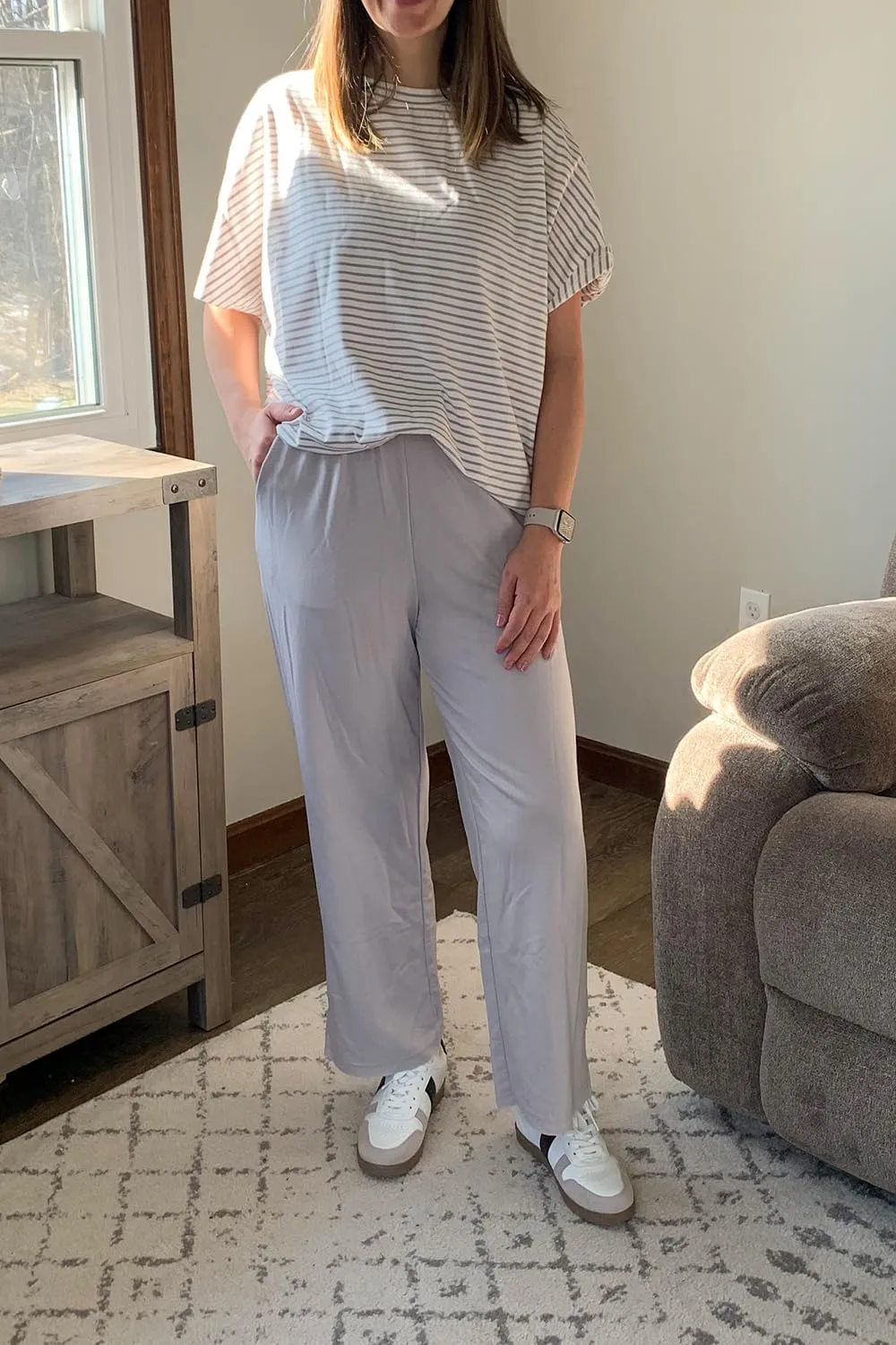 Women's 2 Piece Lounge Sets Casual Short Sleeve Pullover Tops Matching Wide Leg Pants Tracksuit Set