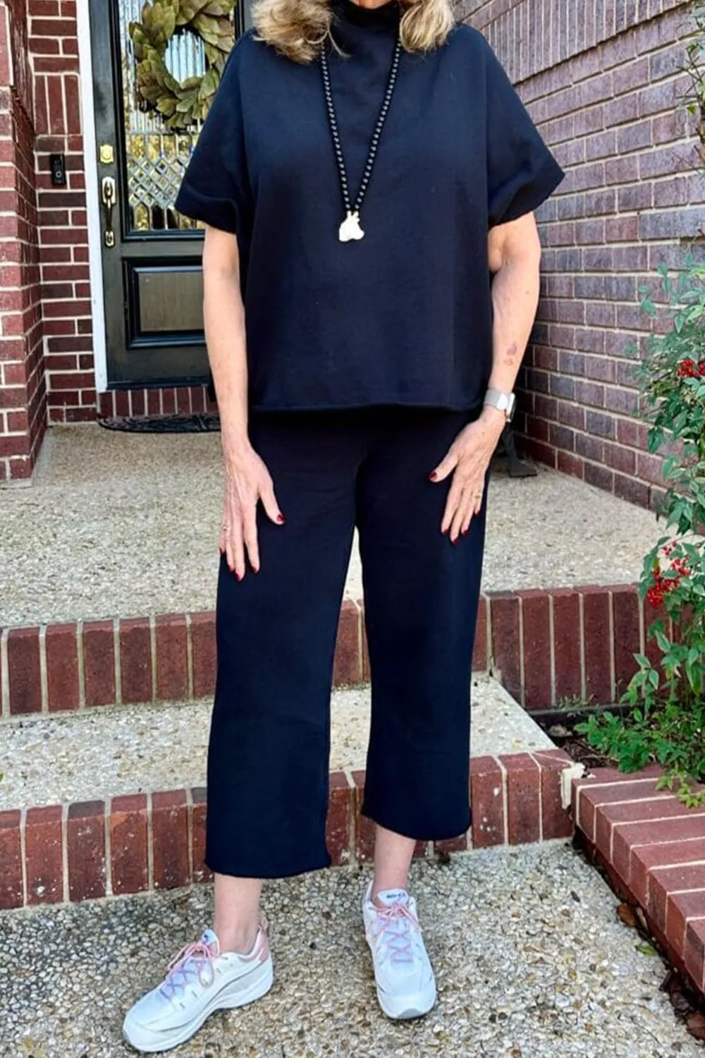 Women's 2 Piece Lounge Sets Casual Short Sleeve Pullover Tops Matching Wide Leg Pants Tracksuit Set