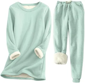 Womens 2 Piece Lounge Sets Fleece Lined Loungewear Pajama Set Fuzzy Sherpa Sweatshirt Jogger Pants Fall Sweatsuit Set