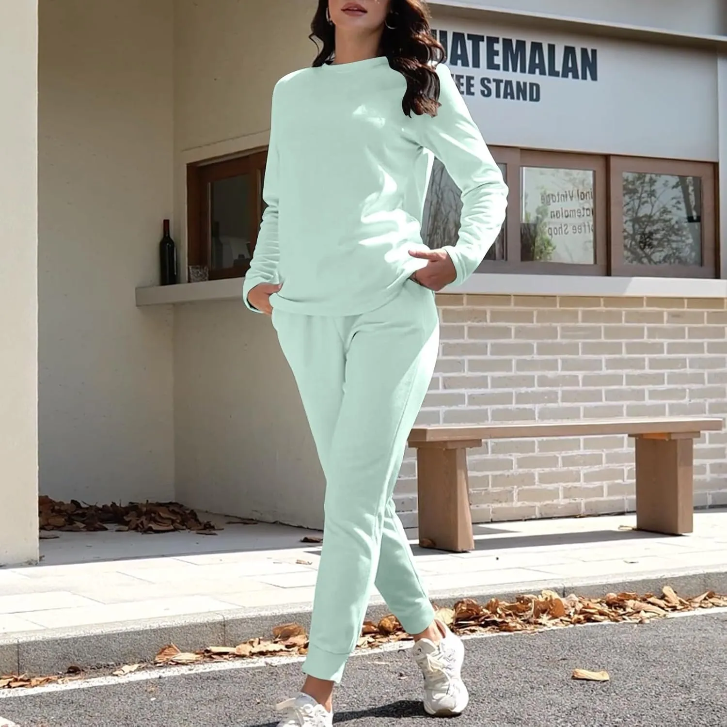 Womens 2 Piece Lounge Sets Fleece Lined Loungewear Pajama Set Fuzzy Sherpa Sweatshirt Jogger Pants Fall Sweatsuit Set