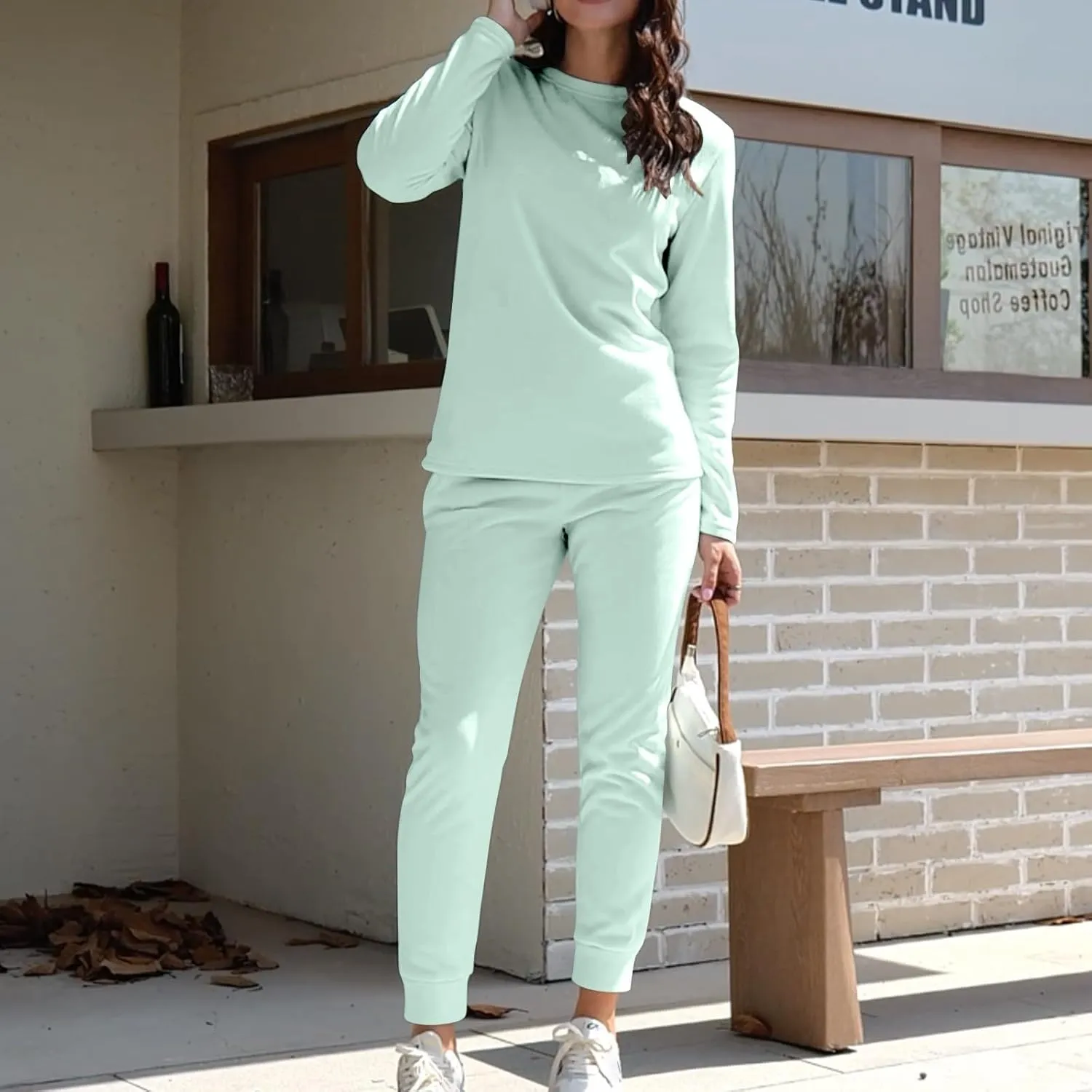 Womens 2 Piece Lounge Sets Fleece Lined Loungewear Pajama Set Fuzzy Sherpa Sweatshirt Jogger Pants Fall Sweatsuit Set