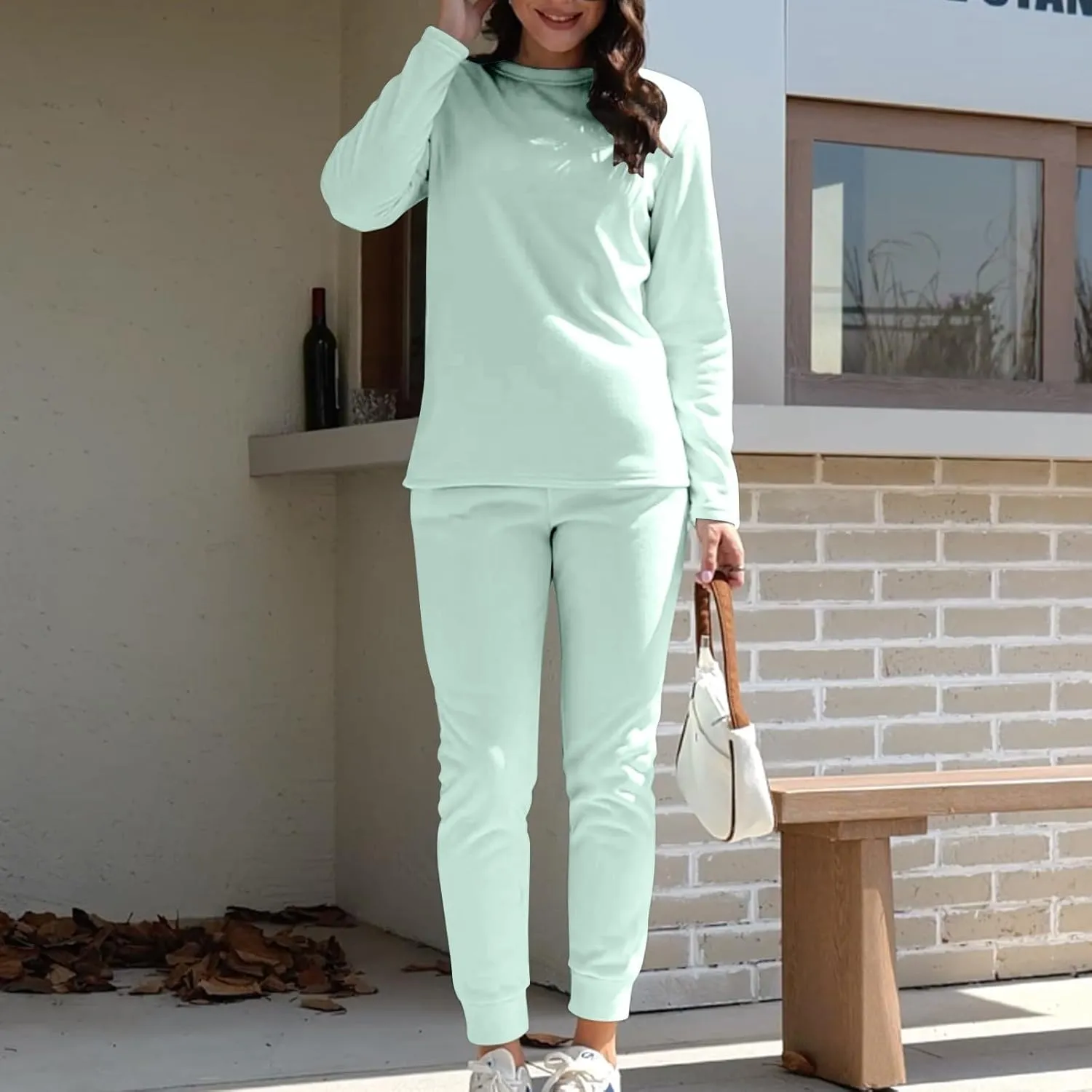 Womens 2 Piece Lounge Sets Fleece Lined Loungewear Pajama Set Fuzzy Sherpa Sweatshirt Jogger Pants Fall Sweatsuit Set