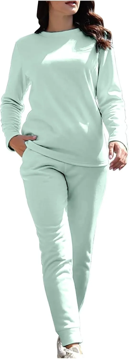 Womens 2 Piece Lounge Sets Fleece Lined Loungewear Pajama Set Fuzzy Sherpa Sweatshirt Jogger Pants Fall Sweatsuit Set