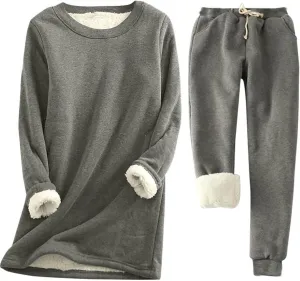 Womens 2 Piece Lounge Sets Fleece Lined Loungewear Pajama Set Fuzzy Sherpa Sweatshirt Jogger Pants Fall Sweatsuit Set