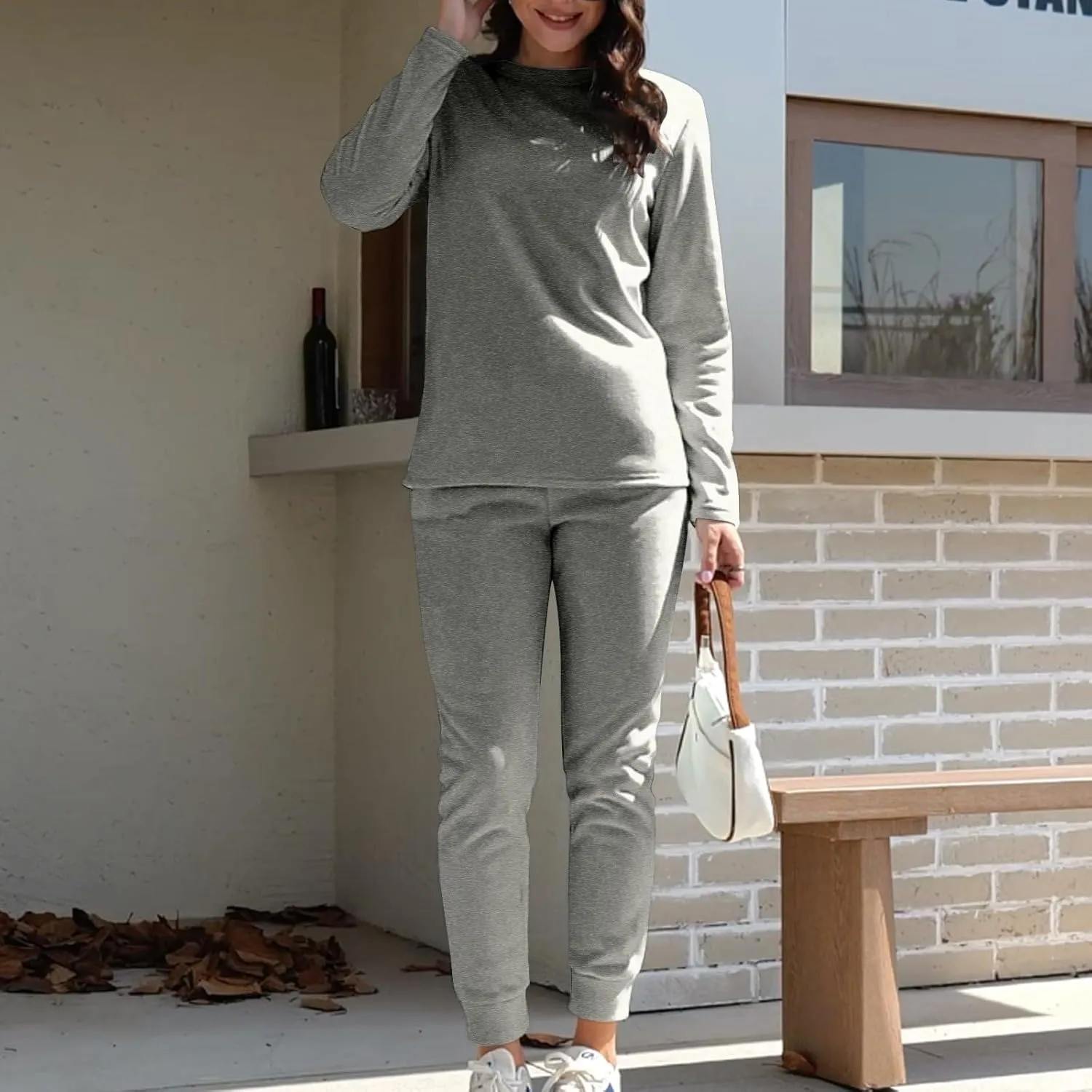 Womens 2 Piece Lounge Sets Fleece Lined Loungewear Pajama Set Fuzzy Sherpa Sweatshirt Jogger Pants Fall Sweatsuit Set