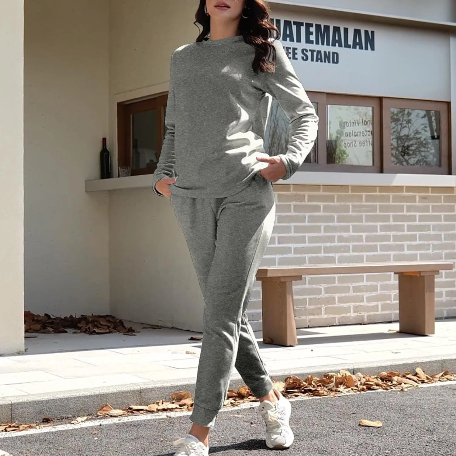 Womens 2 Piece Lounge Sets Fleece Lined Loungewear Pajama Set Fuzzy Sherpa Sweatshirt Jogger Pants Fall Sweatsuit Set