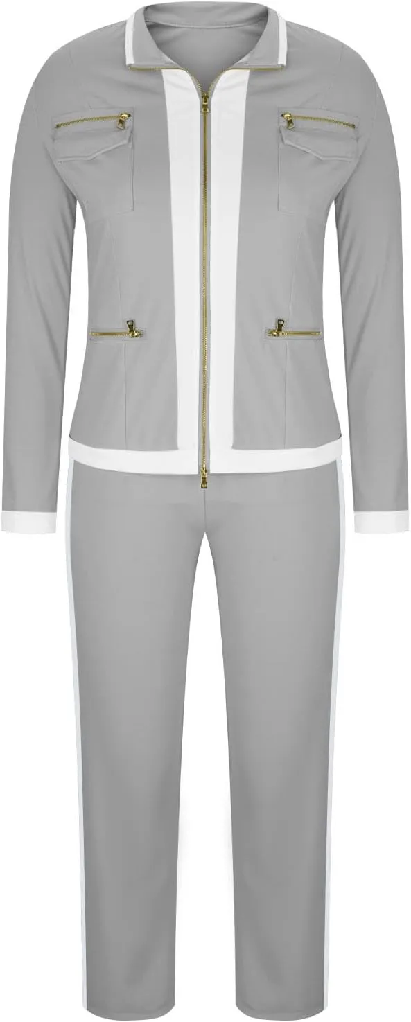 Womens 2 Piece Outfits Casual Fashion Zip Up Jacket Sweatsuits with Sweatpant Travel Track Suits Lounge Sets Pockets