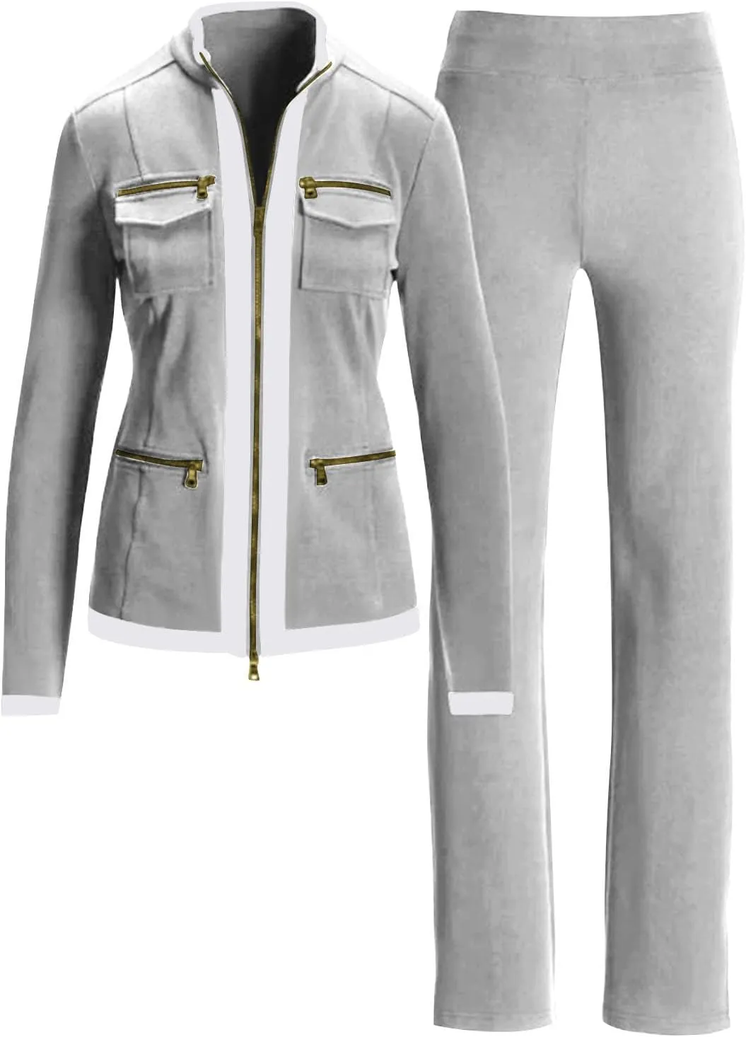 Womens 2 Piece Outfits Casual Fashion Zip Up Jacket Sweatsuits with Sweatpant Travel Track Suits Lounge Sets Pockets