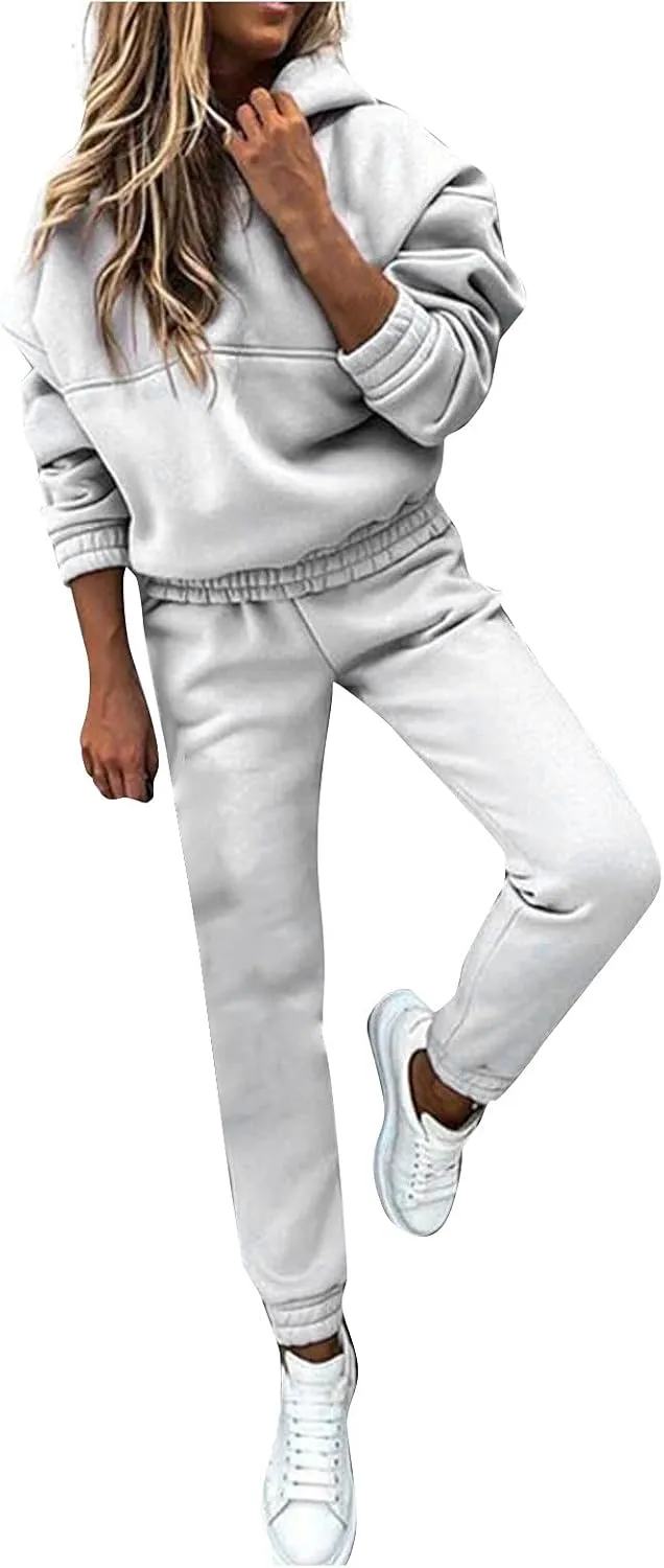 Womens 2 Piece Outfits Lounge Hoodie Sweatsuit Sets Y2k Oversized Fleece Sweatshirt Baggy Fall Fashion Sweatpants