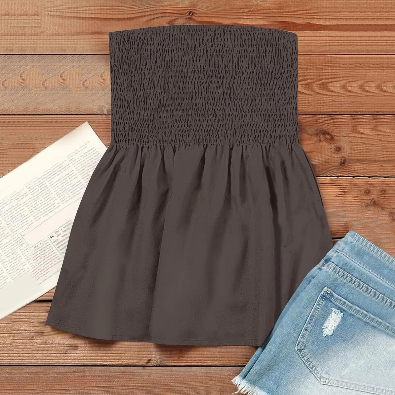 Women's Boho Tube Tank Tops 2025 Summer Strapless Off Shoulder Solid Trendy Going Out Bandeau Top Sleeveless Shirts
