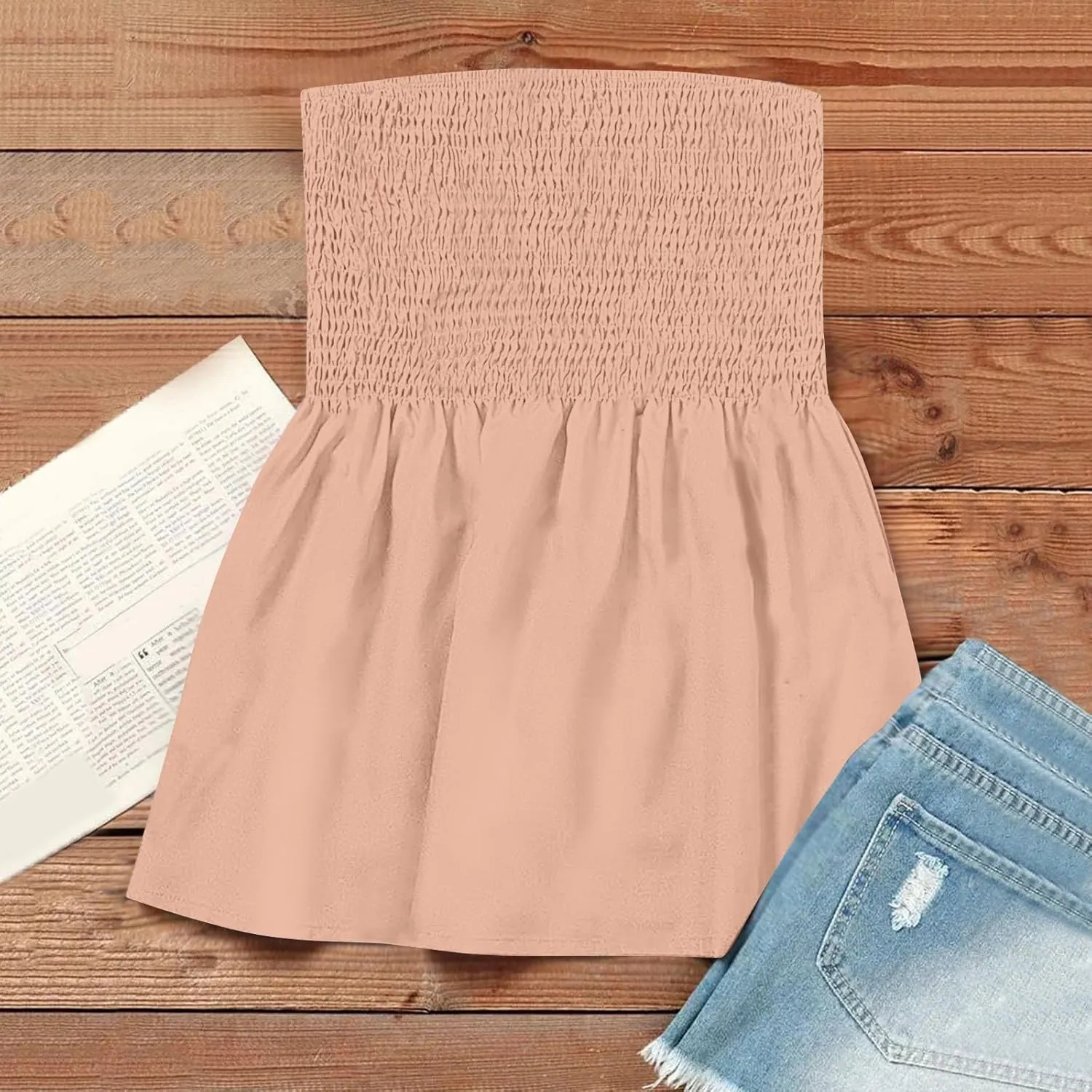 Women's Boho Tube Tank Tops 2025 Summer Strapless Off Shoulder Solid Trendy Going Out Bandeau Top Sleeveless Shirts
