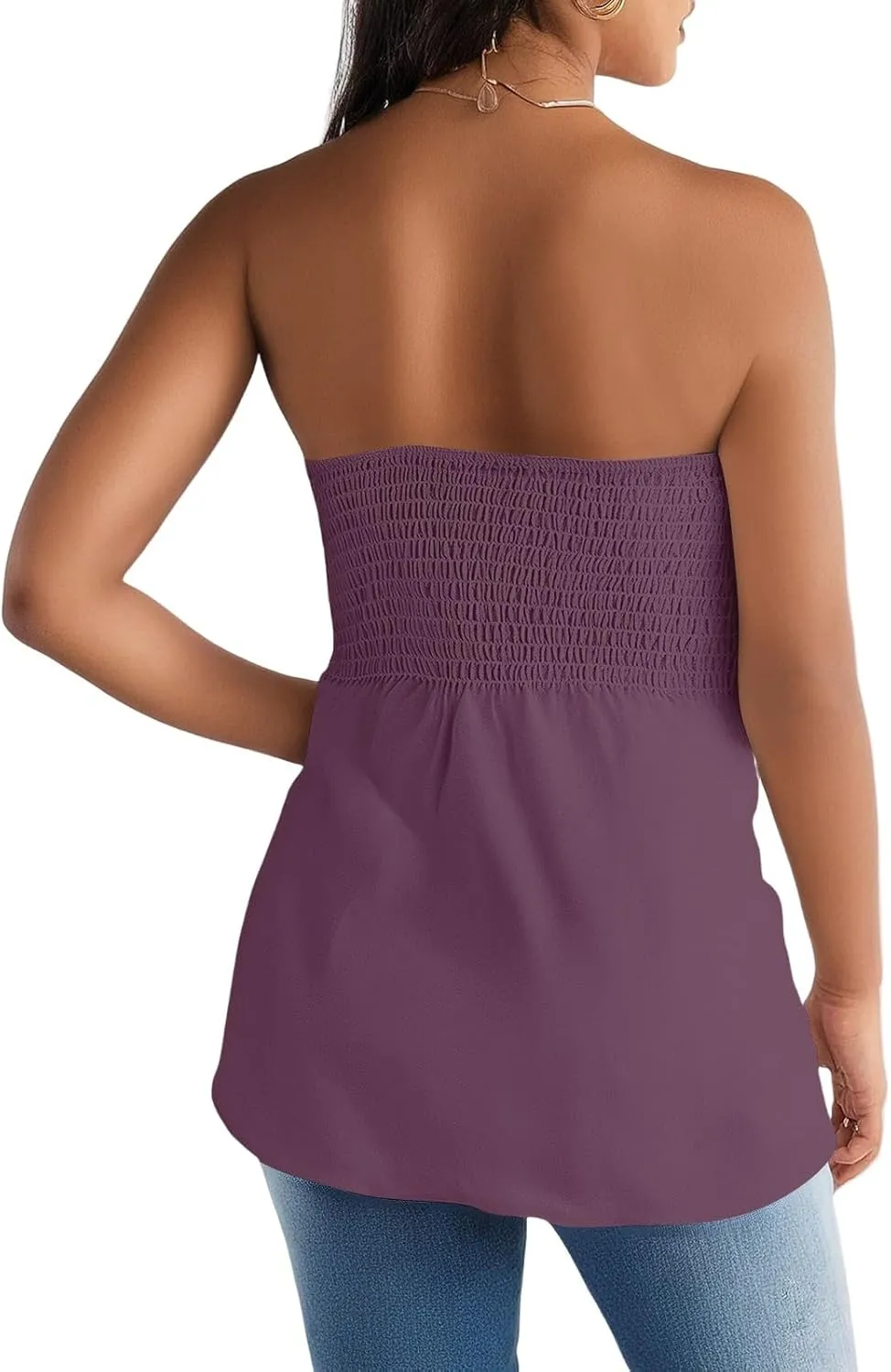 Women's Boho Tube Tank Tops 2025 Summer Strapless Off Shoulder Solid Trendy Going Out Bandeau Top Sleeveless Shirts