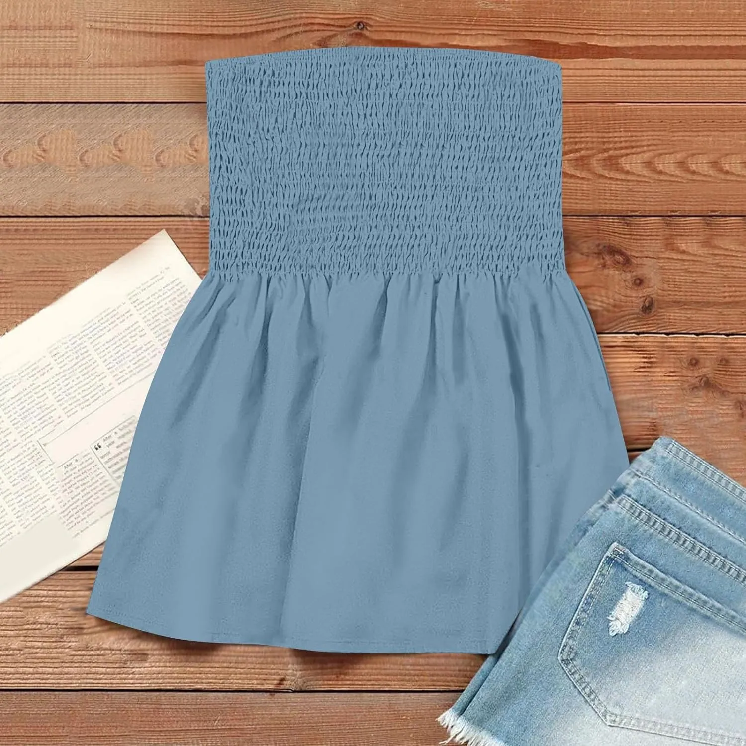 Women's Boho Tube Tank Tops 2025 Summer Strapless Off Shoulder Solid Trendy Going Out Bandeau Top Sleeveless Shirts