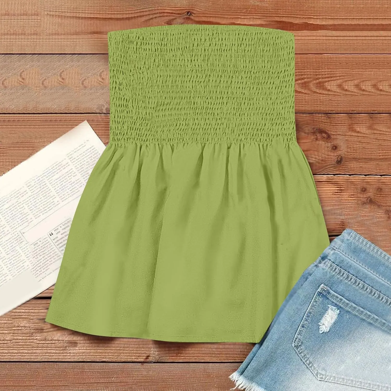 Women's Boho Tube Tank Tops 2025 Summer Strapless Off Shoulder Solid Trendy Going Out Bandeau Top Sleeveless Shirts