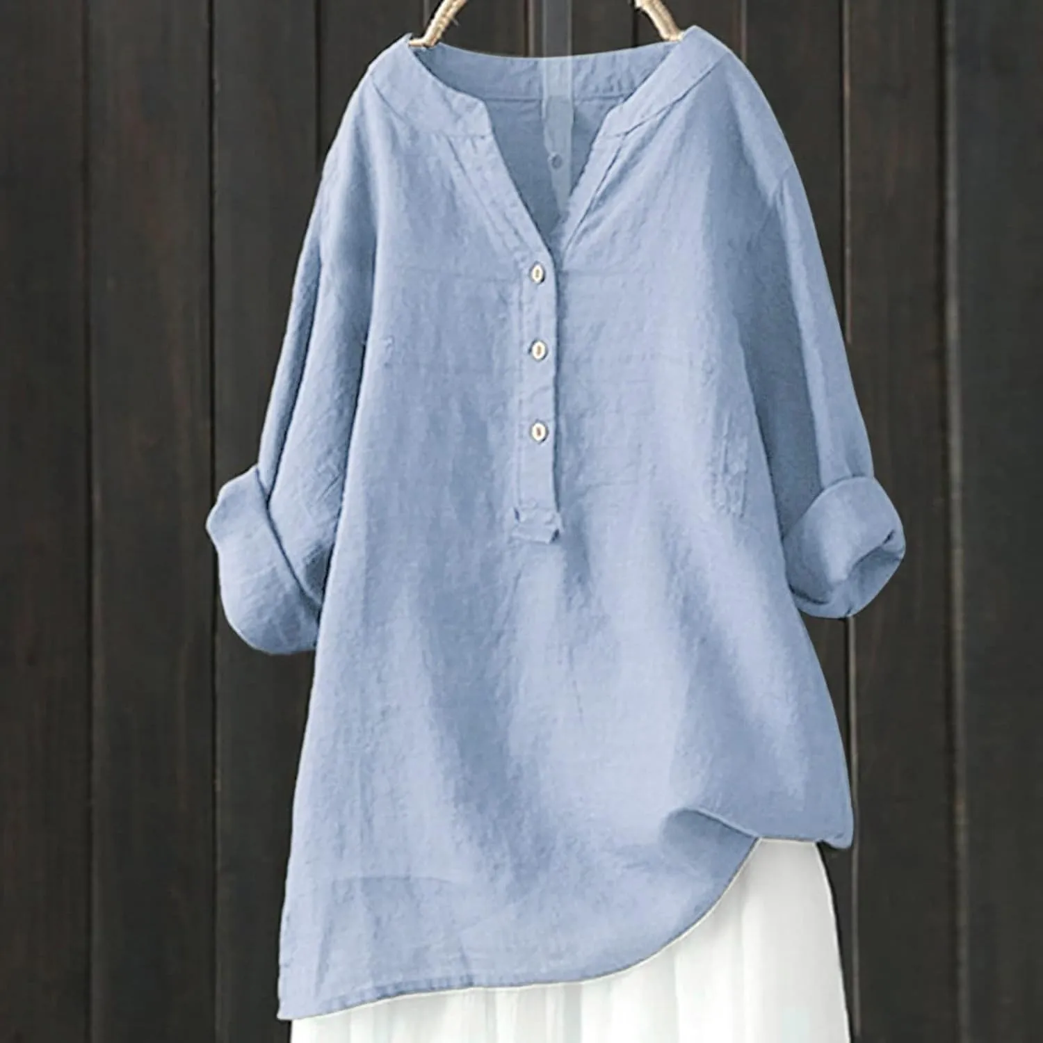 Women's Button Cotton Linen Short Sleeve Tops Summer Cute Casual Oversized Blouse Top V Neck Loose Fit Tshirts