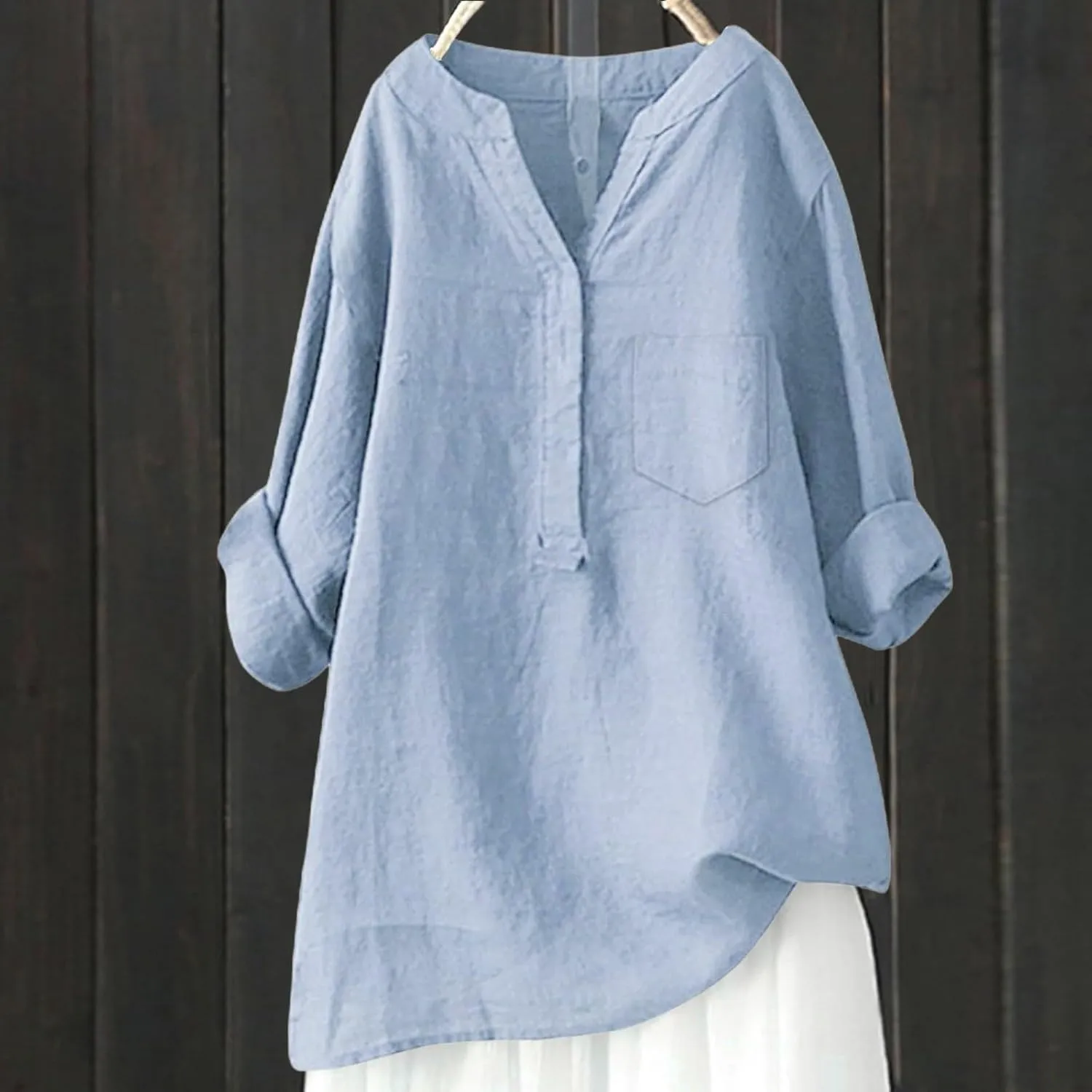 Womens Casual Button V Neck Short Sleeve Shirts Oversized Solid Cotton Linen Blouses Tops Ladies Tunics Tshirts
