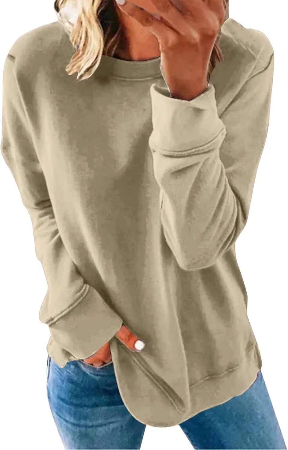 Womens Casual Sweatshirt Crewneck Loose Plain Pullover Tee Fashion Long Sleeve Lightweight Home Cozy Tunics Blouse