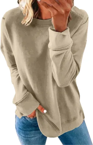 Womens Casual Sweatshirt Crewneck Loose Plain Pullover Tee Fashion Long Sleeve Lightweight Home Cozy Tunics Blouse