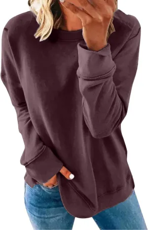 Womens Casual Sweatshirt Crewneck Loose Plain Pullover Tee Fashion Long Sleeve Lightweight Home Cozy Tunics Blouse