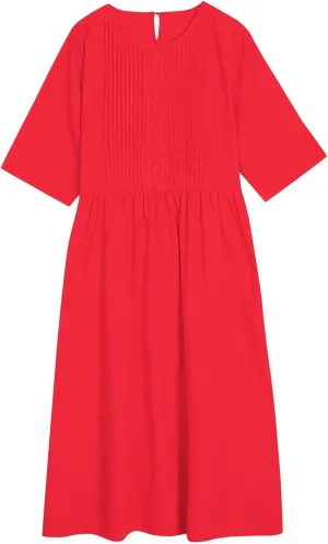 Women's Cotton Linen Midi Dress Vintage Casual Short Sleeve Pleated Front Drawstring Tie Waist Summer Vacation Dresses