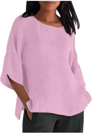 Womens Cotton Linen Shirts Casual Lightweight Gauze Tunics Tops Crewneck Blouses Spring Fashion Loose Shirts Clothing