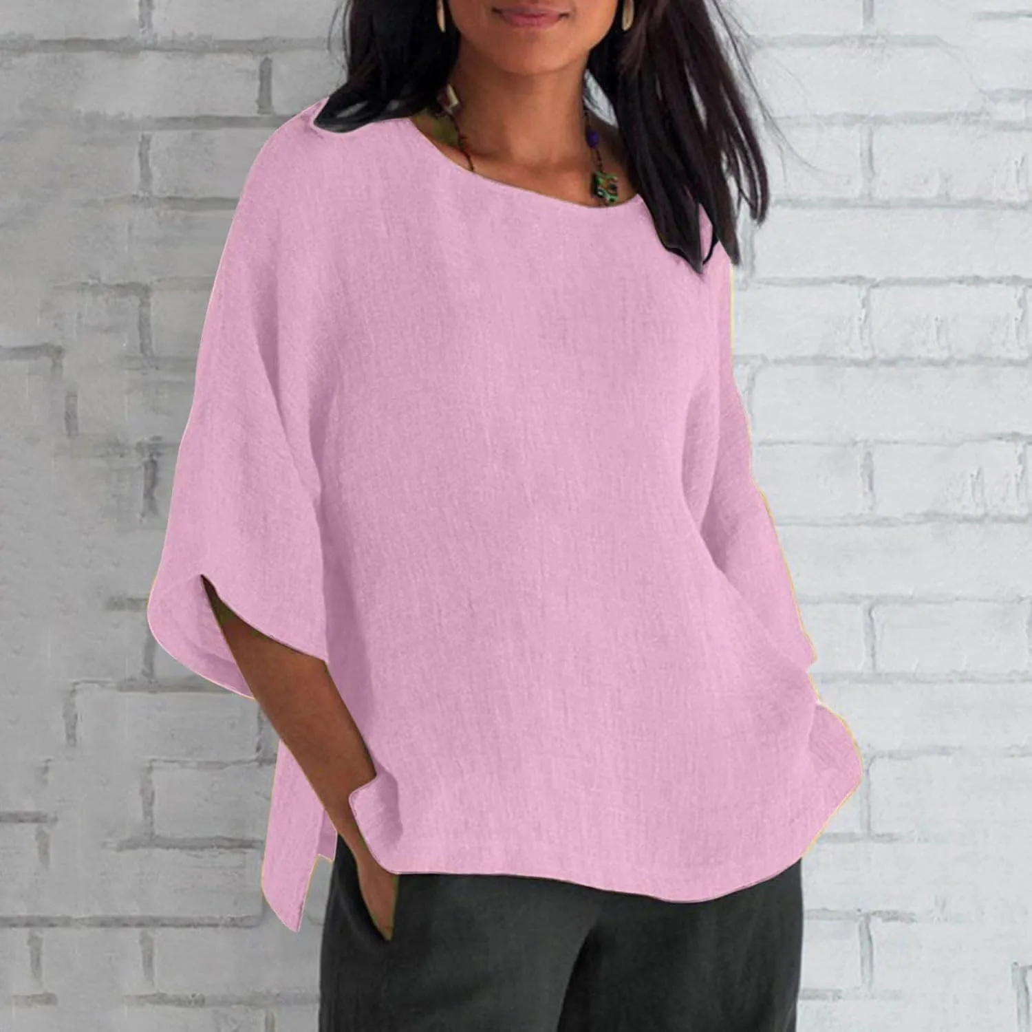 Womens Cotton Linen Shirts Casual Lightweight Gauze Tunics Tops Crewneck Blouses Spring Fashion Loose Shirts Clothing