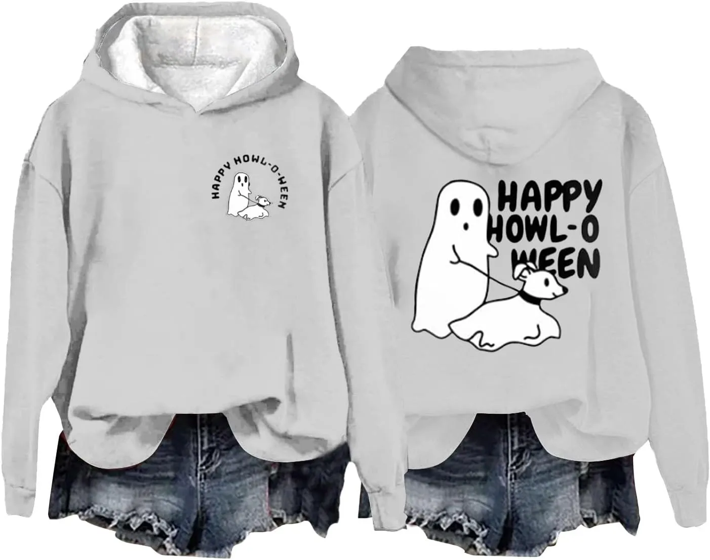 Womens Cute Hoodie Hoodless Crewneck Loose Halloween Print Long Sleeve Tunics Outdoor Exercise Pullover Sweatshirts