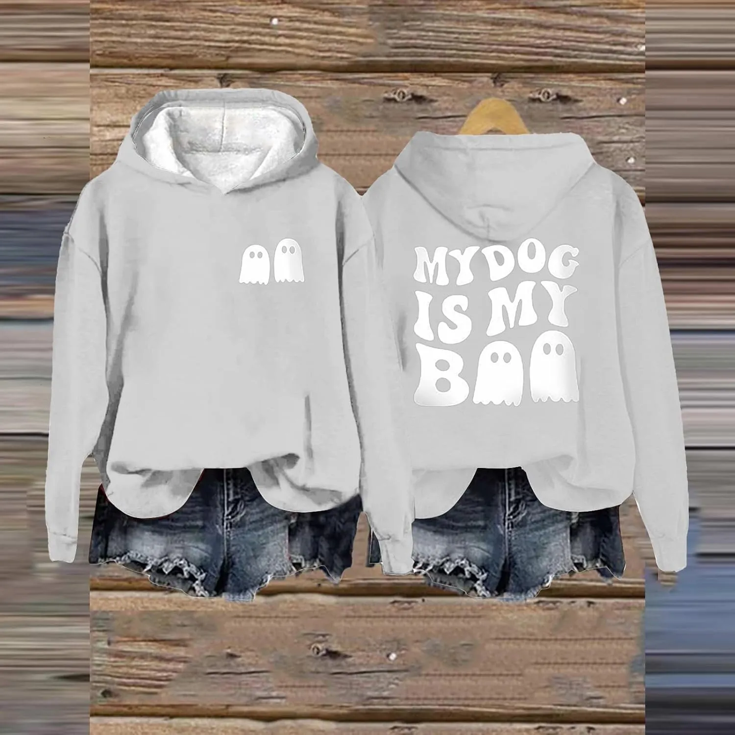 Womens Cute Hoodie Hoodless Crewneck Loose Halloween Print Long Sleeve Tunics Outdoor Exercise Pullover Sweatshirts