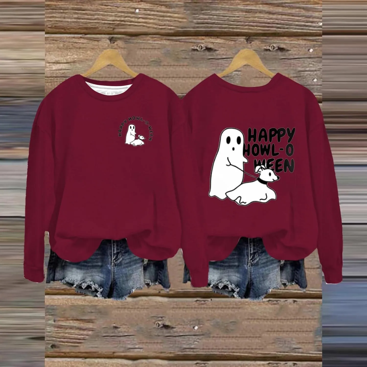 Womens Cute Hoodie Hoodless Crewneck Loose Halloween Print Long Sleeve Tunics Outdoor Exercise Pullover Sweatshirts