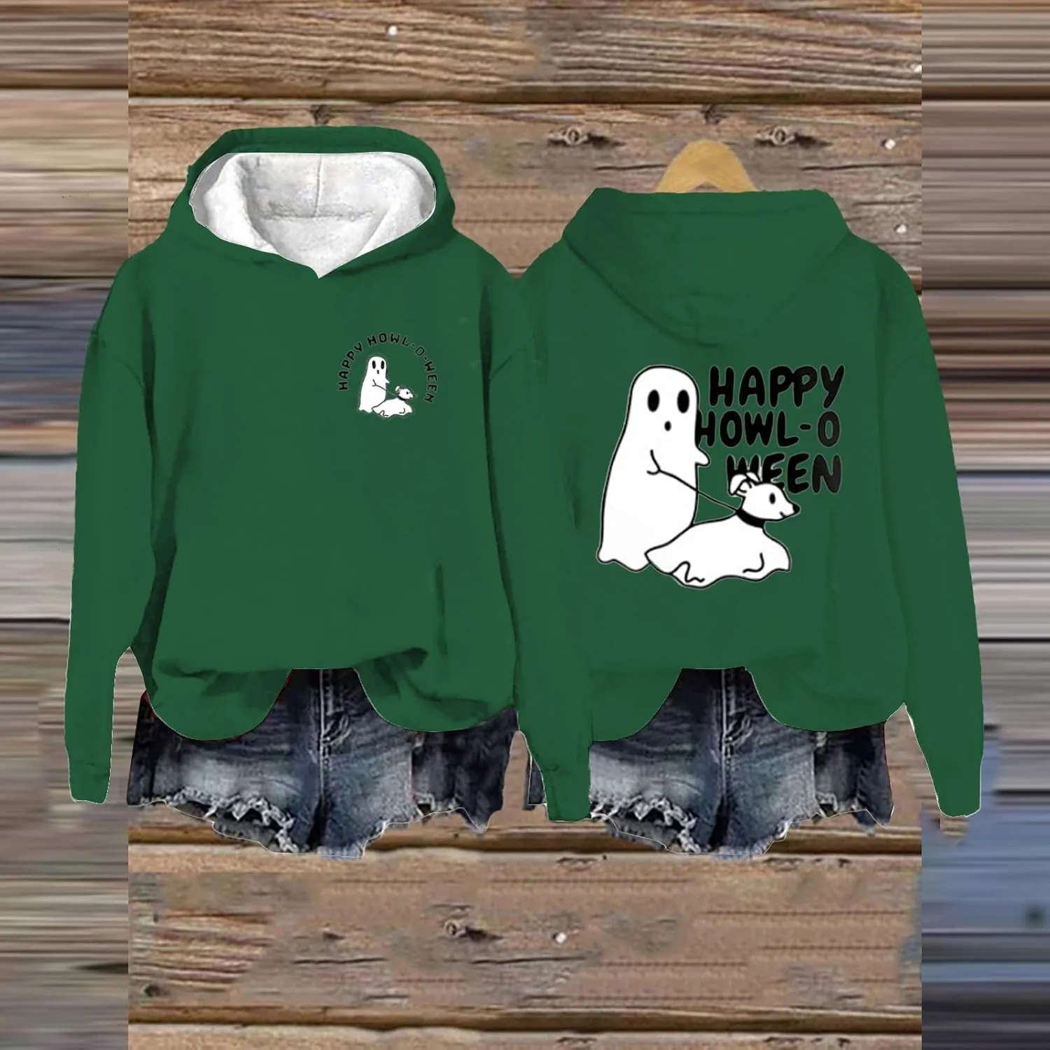 Womens Cute Hoodie Hoodless Crewneck Loose Halloween Print Long Sleeve Tunics Outdoor Exercise Pullover Sweatshirts