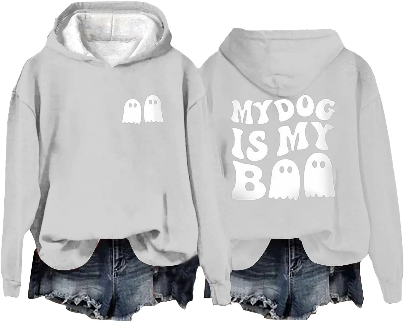 Womens Cute Hoodie Hoodless Crewneck Loose Halloween Print Long Sleeve Tunics Outdoor Exercise Pullover Sweatshirts