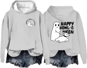 Womens Cute Hoodie Hoodless Crewneck Loose Halloween Print Long Sleeve Tunics Outdoor Exercise Pullover Sweatshirts